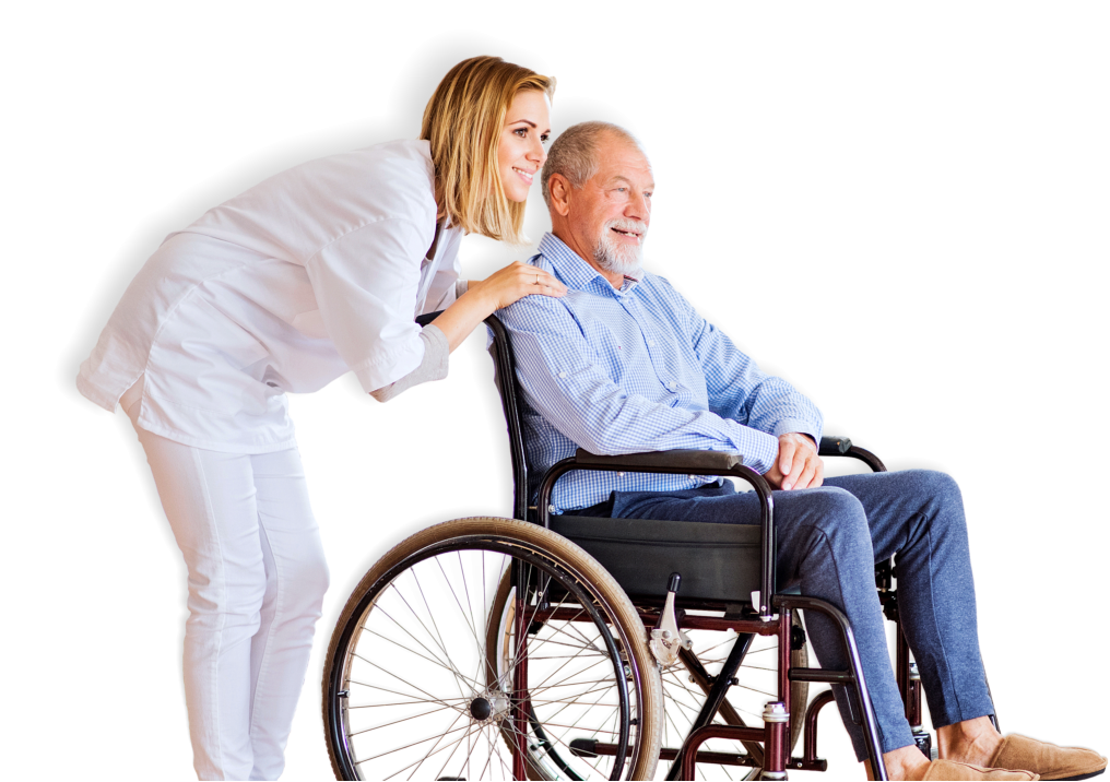 young lady and old man smiling